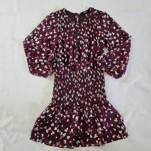 Aqua Girls Maroon Ruched Long Sleeve Dress Size Medium (9/10) - Picture 1 of 3